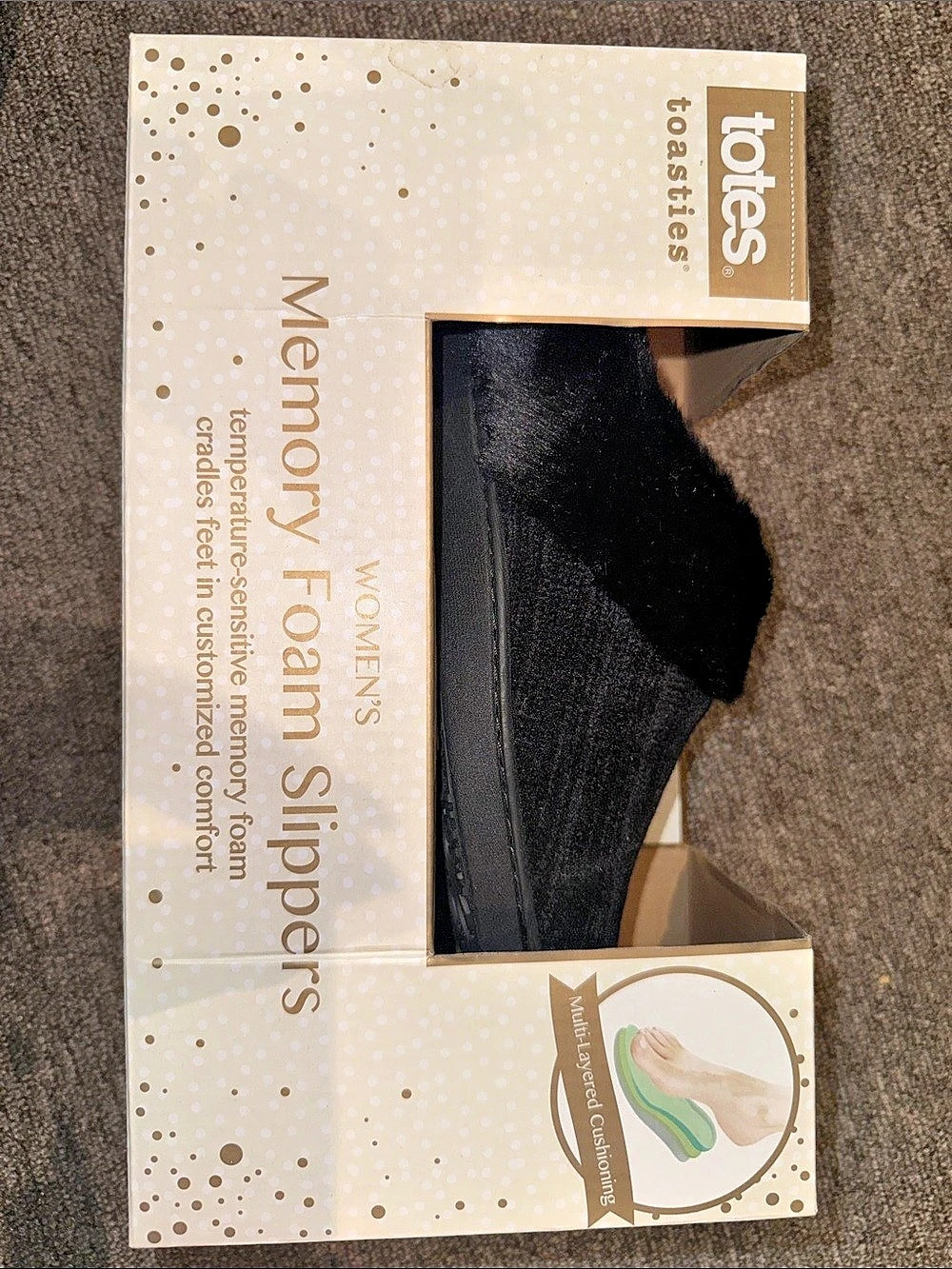 totes Memory Foam Slippers Women's Black Slippers US 8-9 NWT
